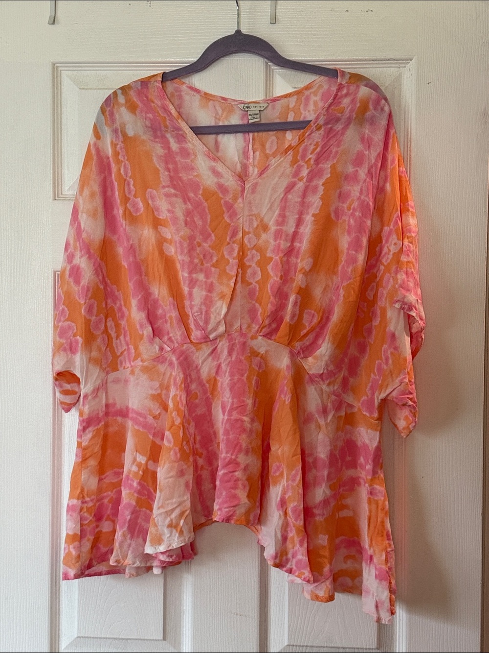 Cato Pink & Orange Tie-Dye V-Neck Tunic